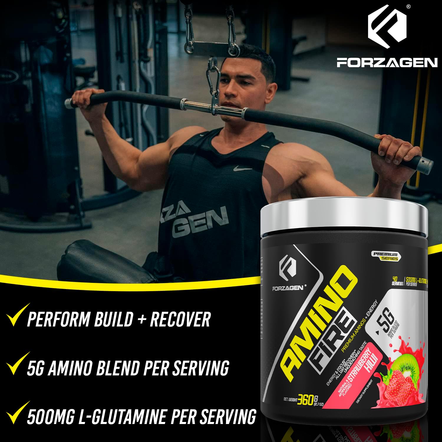 Forzagen Amino Fire | Essential Amino Energy Powder for Pre-Workout | BCAA Energy Boost & Muscle Recovery Drink Mix, Enhance Focus & Concentration, Dietary Supplement | Strawberry Kiwi, 40 Servings — Amazon image 7