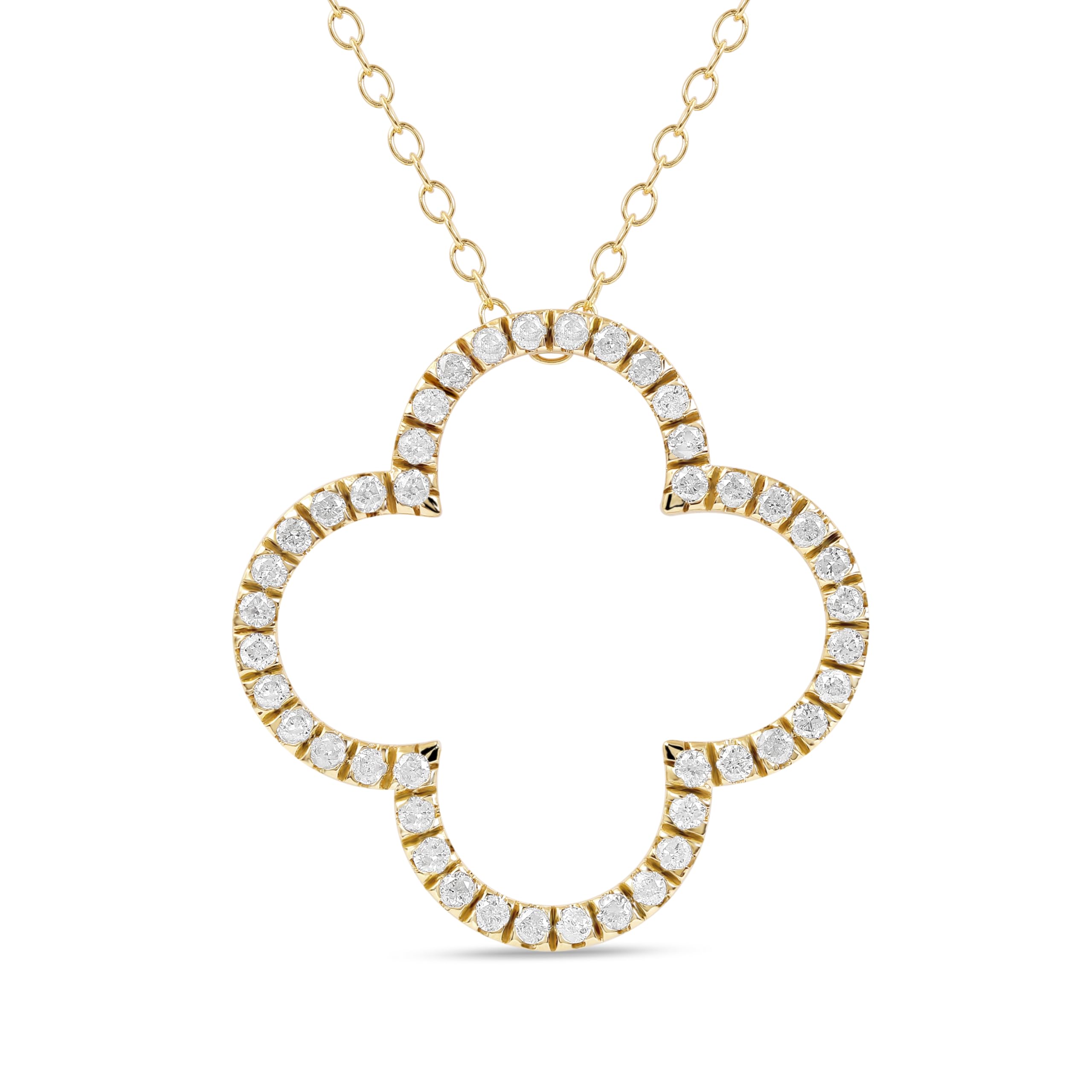 DZON 14K Gold Clover Shaped Diamond Pendant Necklace for Women (I-J, I2)