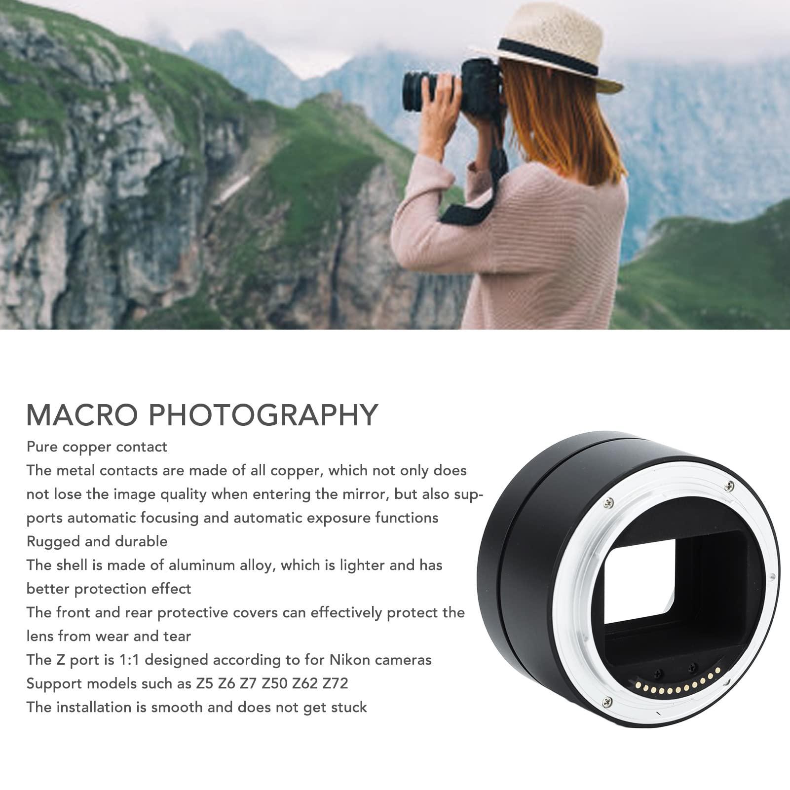 Akozon Juego de Tubos de Extensión Macro de Enfoque Automático de 12 Mm y 24 Mm para Z5 Z6 Z7 Z50 | Kit de Anillos para Fotografía Macro
