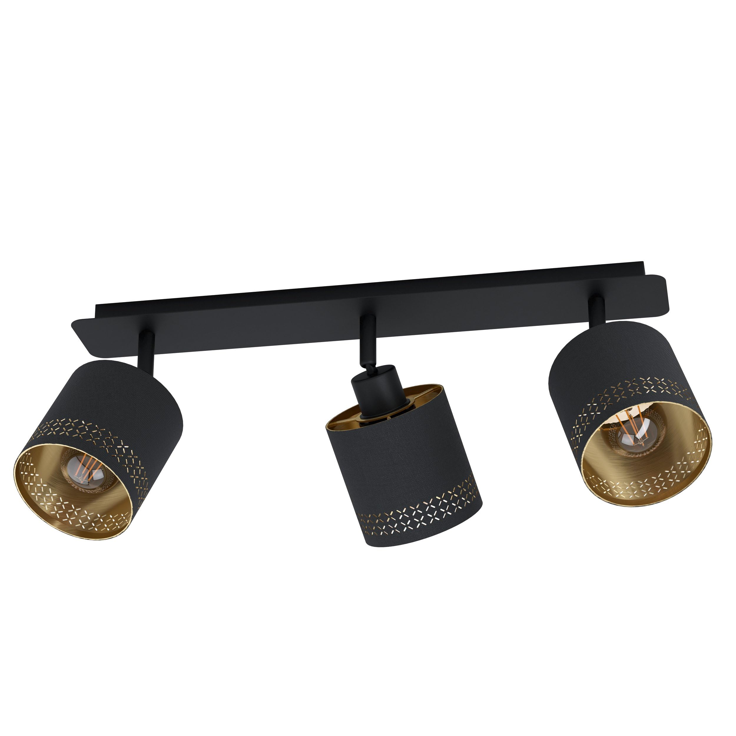 EGLO Deckenlampe Esteperra, 3 flammige Deckenleuchte Vintage, Retro | Deckenstrahler aus Stahl und Textil, Wohnzimmerlampe in Schwarz, Gold, Küchenlampe, Spots mit E27 Fassung