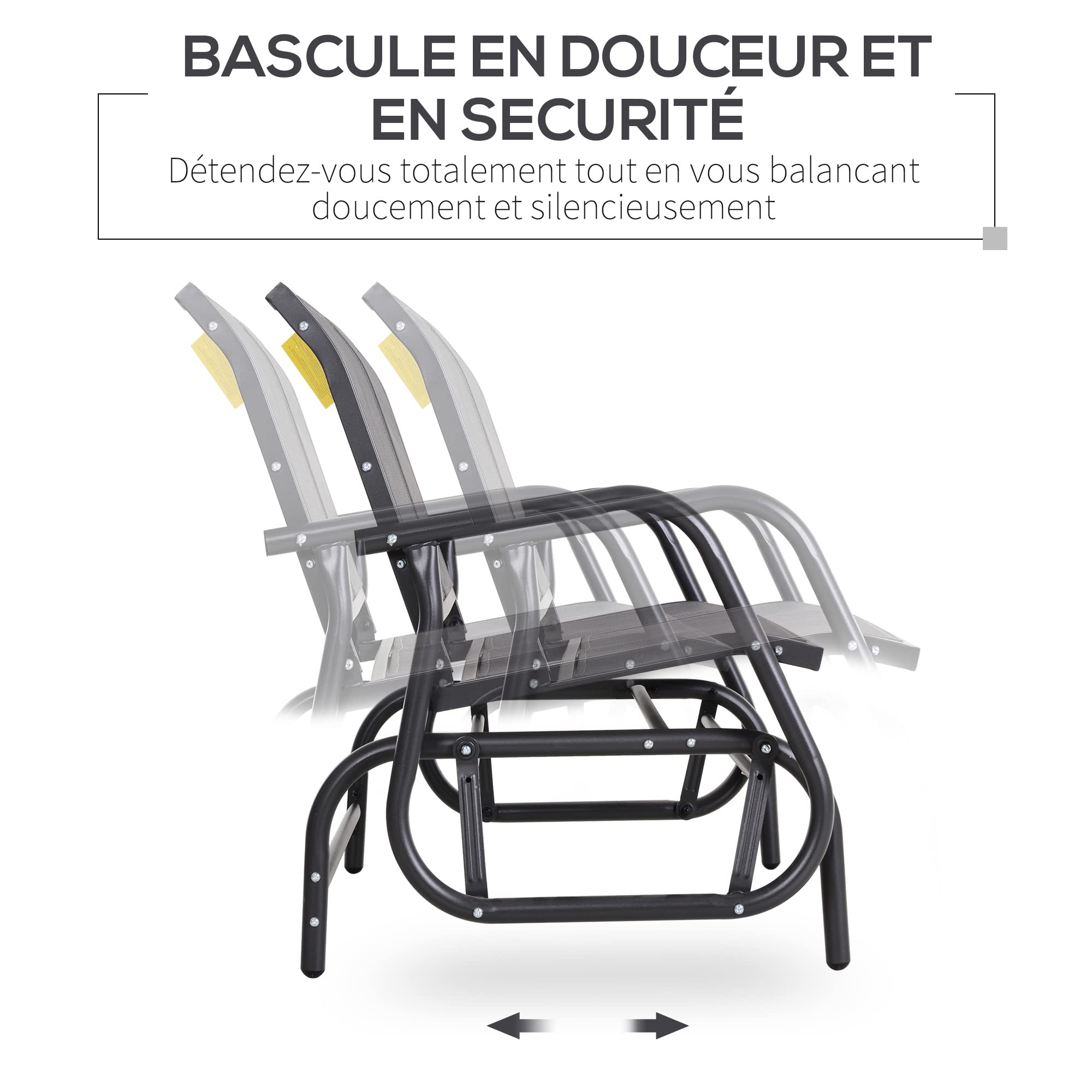 Panca A Dondolo Da Giardino 2 Posti Outsunny - Grigio, Acciaio, Textilene, Schienale Ergonomico - Foto 10