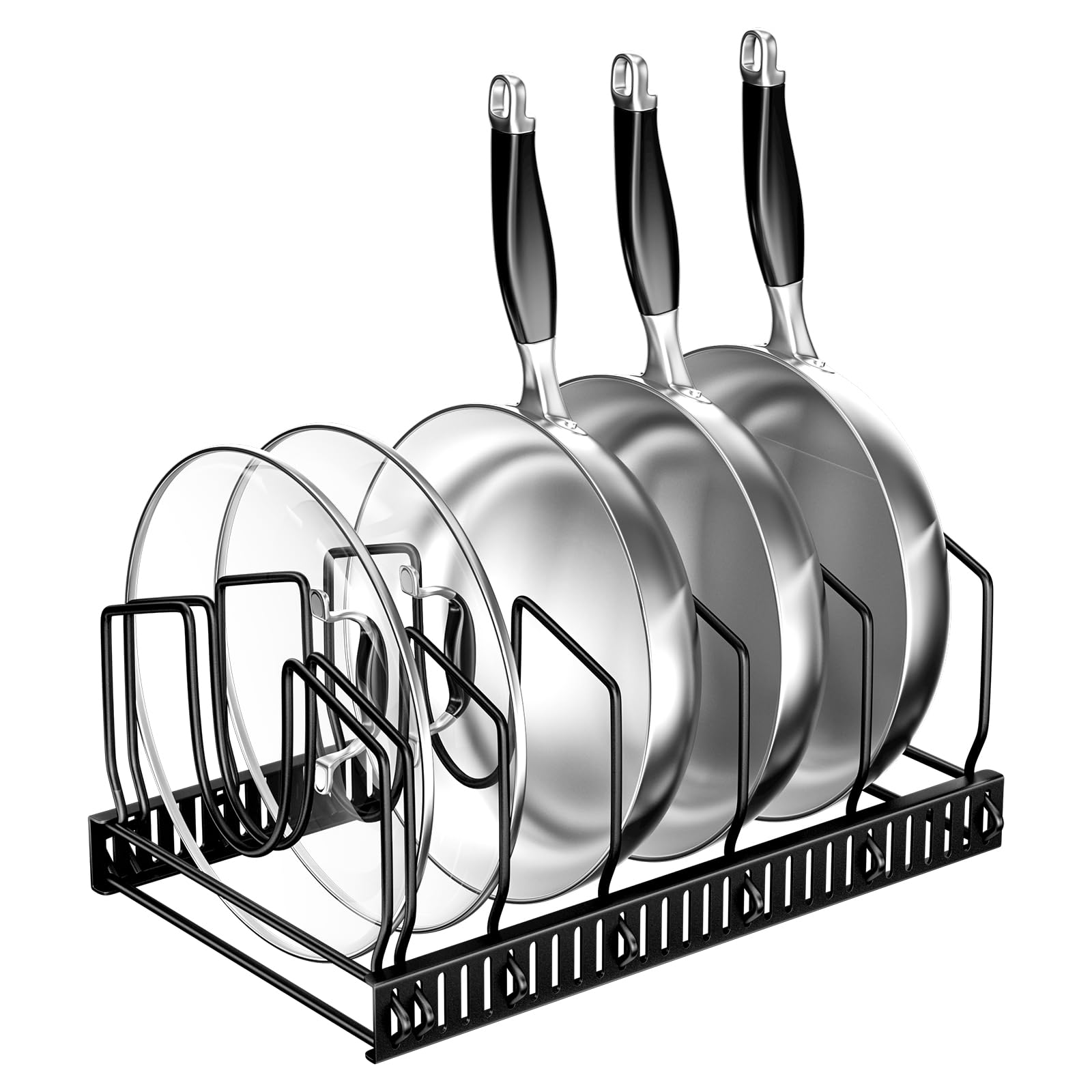Fousenuk Topfdeckelhalter, Topfdeckel Aufbewahrung mit 7 Verstellbaren Fächern, Küche Pfannen Organizer, Deckelhalter Schublade, Rutschfest Pfannenhalter, Topf Organizer, Pot Lid Holder (Schwarz)