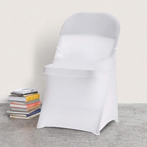 Vista 75 de Funda de silla Peomeise plegable, de elastano para banquete de boda, comedor, evento. Blanco