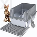 XXL Boîte à litière en acier inoxydable avec tapis & C'est bon. 23.7" L x 16" W x 11.8" H Pan extra grand métal, adapté aux grands chats et aux chats multiples, les côtés hauts, non-sticky, anti-sécheresse, facile à nettoyer