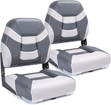 Premium Marine Low Back Folding Boat Seat 2 Pack, Waterproof Fishing Boat Captain Chairs, 4 Mounting Screws Included