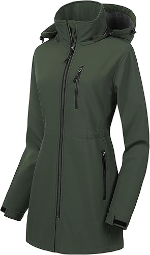 CREATMO US Chaqueta táctica ligera impermeable larga Softshell con forro polar cortavientos para mujer