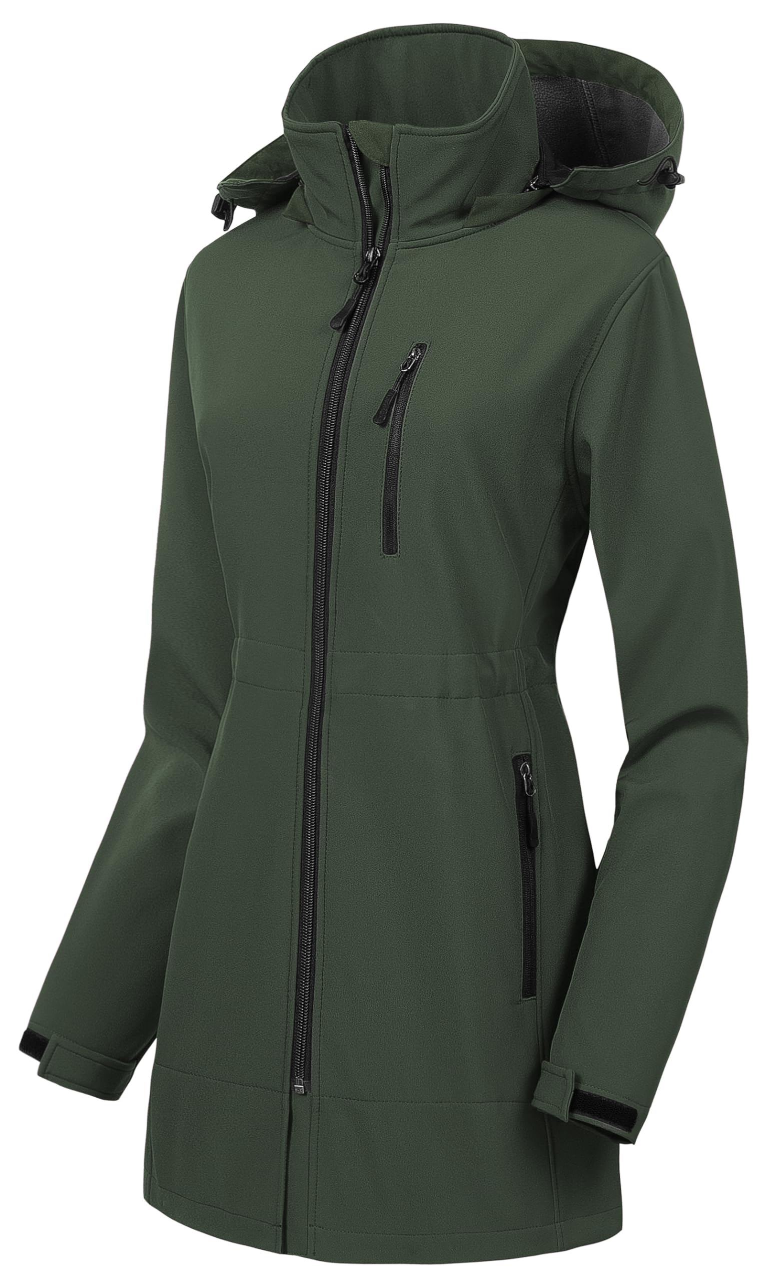 CREATMO US Women's Lightweight Waterproof Long Softshell Tactical Jacket Fleece Lined Windbreaker