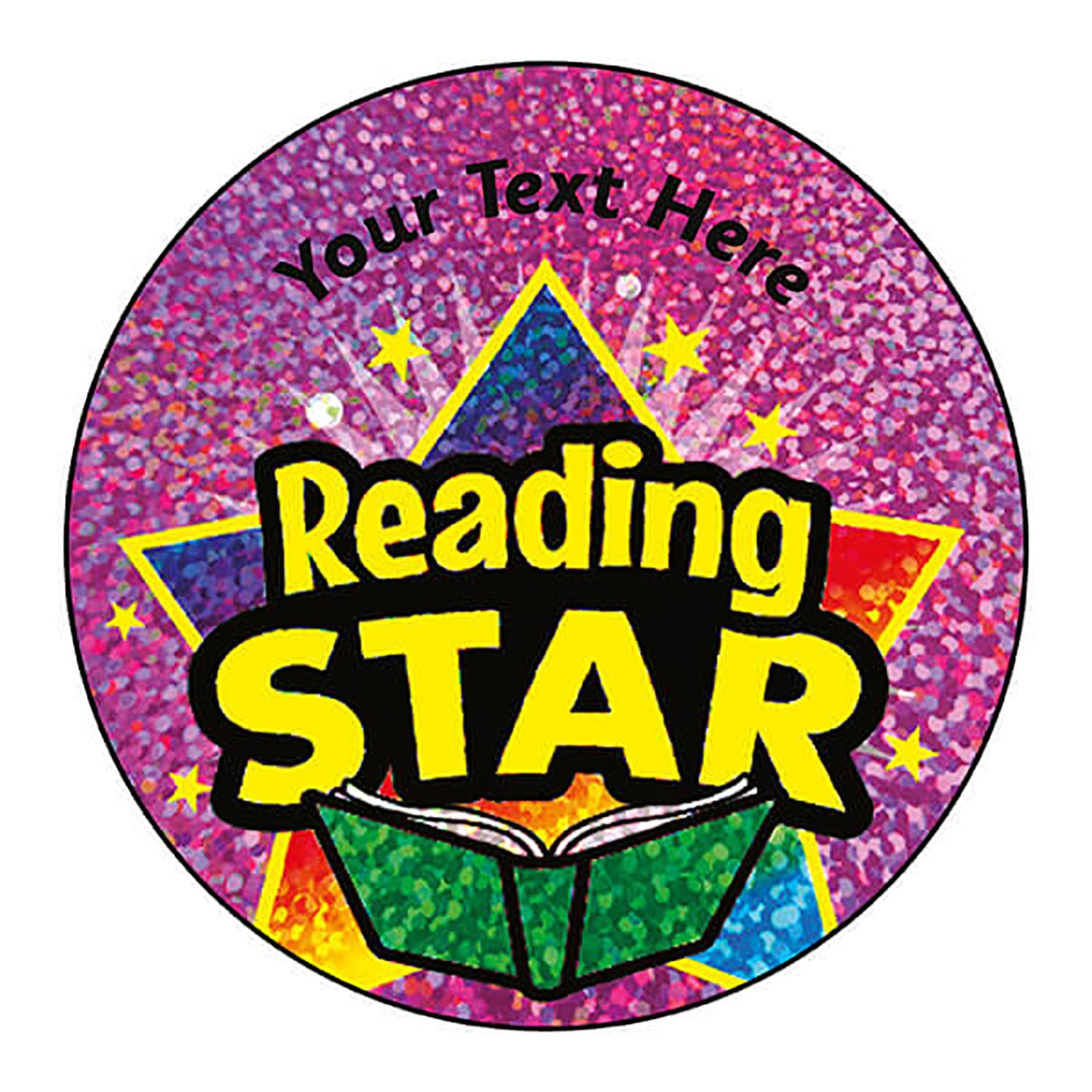 105 Personalised Holographic Sparkly Subject Star Motivational School Praise Teachers Maths Reading Science Reward Stickers 37mm Primary Teaching Services (Reading Star)