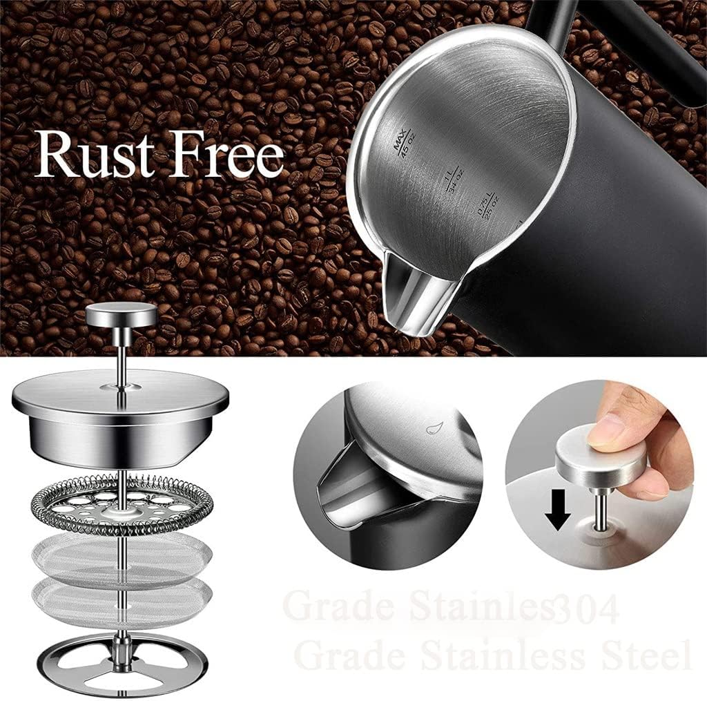 350/800/1000ml Press Coffee Maker Double-Wall 304 Stainless Steel Coffee Press Brews Coffee and Tea (Color : Silver, Size : 350ml) (Silver 1000ml)