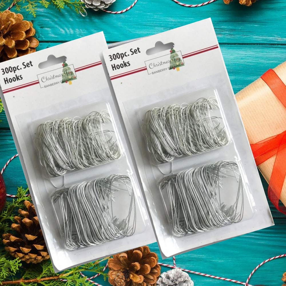 BANBERRY DESIGNS Christmas Ornament Hooks - 600 Piece Pack of Silver Metal Wire Bendable Hooks - 1 5/8