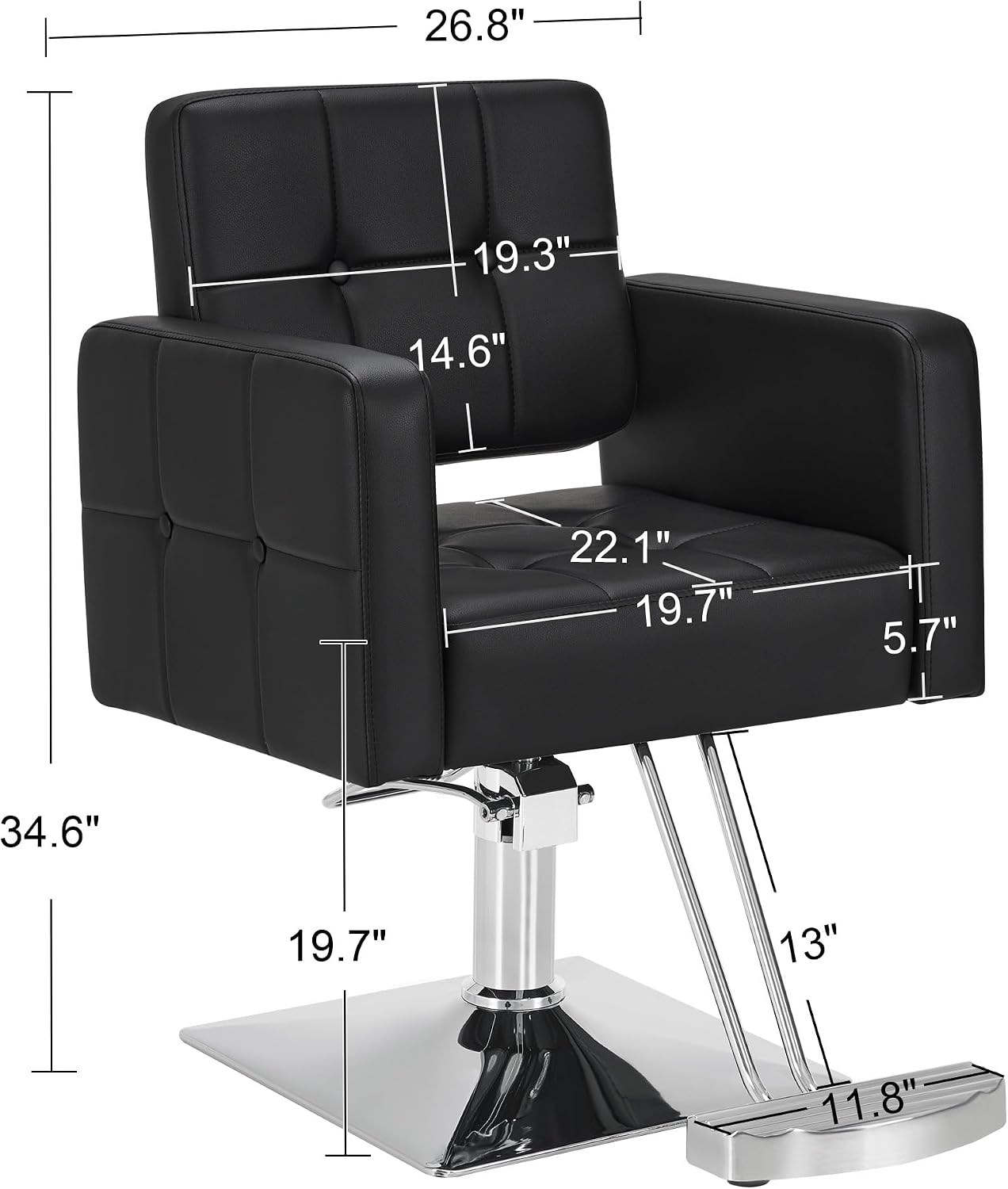 BarberPub Classic Salon Chair for Hair Stylist, Adjustable Height, PVC Leather, 360 Degrees Swivel, Modern Style Beauty Equipment, Adult 9468