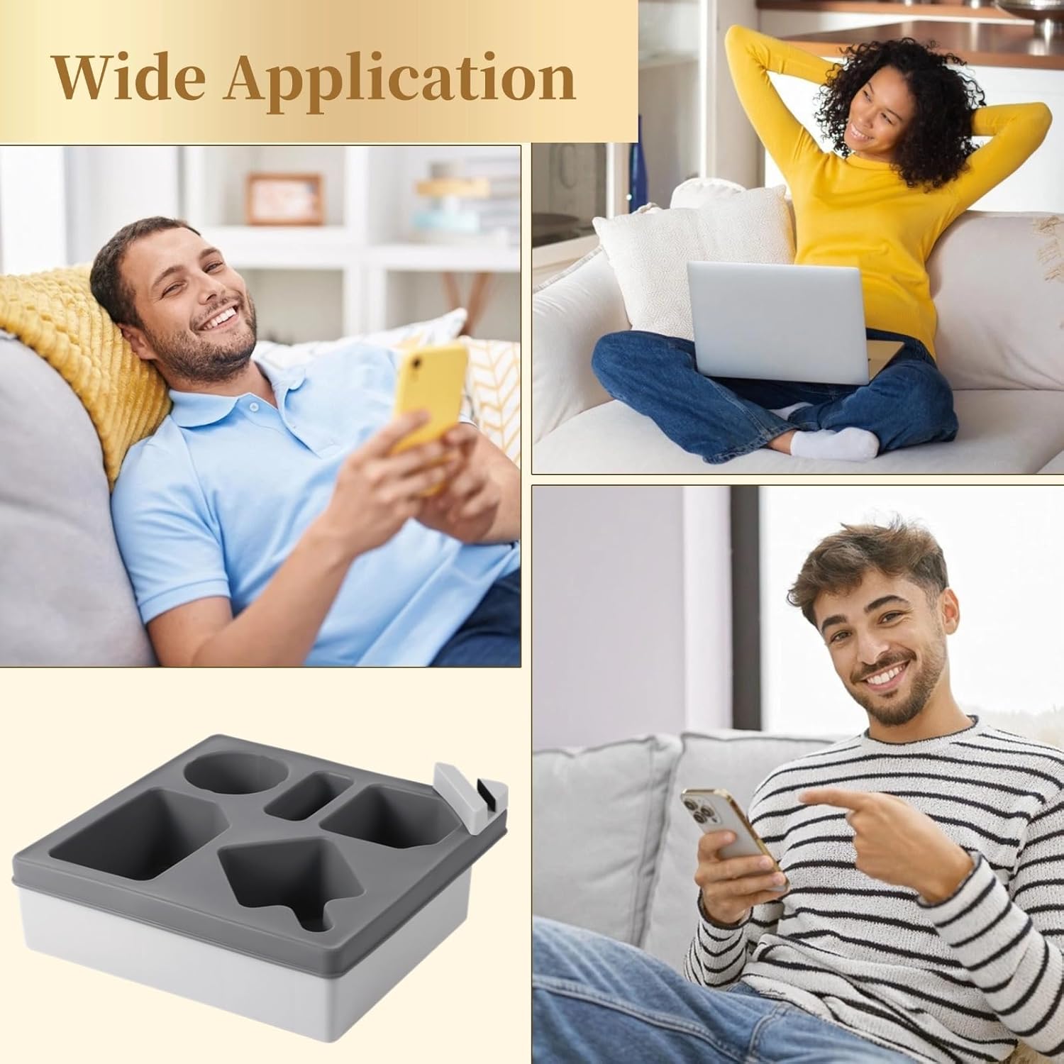 Silicone Couch Cup Holder Tray, Waterproof Sofa Organizer With Phone Stand For Drinks, Snacks & Remotes