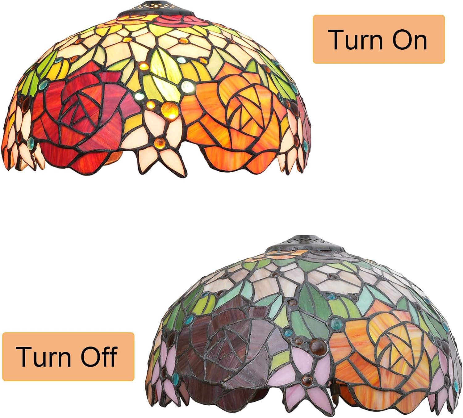 Tiffany Lamp Shade 12" Wide Accessories Replacement Only Rose Stained Glass Lampshades Vintage Green Wisteria Style Light Cover for Table Lamp Pendant Light Desk Ceiling Fixtures,Rose