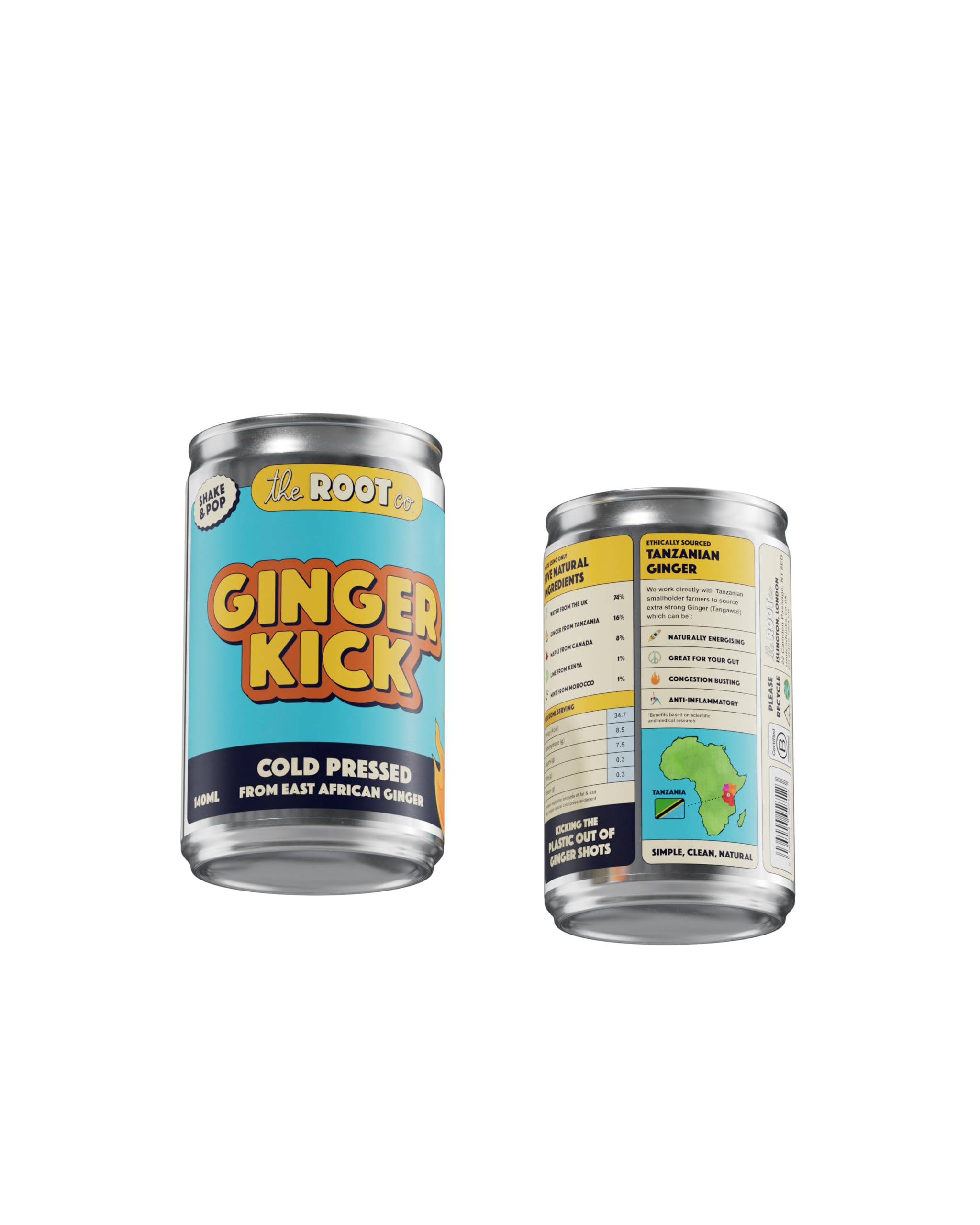 The Root Co - Ginger Kick - 12 x 140 ml pikantny wschodnioafrykański korzeń imbiru zdrowy napój - naturalny, tłoczony na zimno i pochmurny
