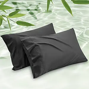 Bedsure Cooling Pillow Cases Queen Size Set of 2, Rayon Derived from Bamboo Queen Pillowcases, Black Pillow Cases, Breathable & Silky Soft Bedding Pillow Covers with Envelope Closure, 20x30 Inches
