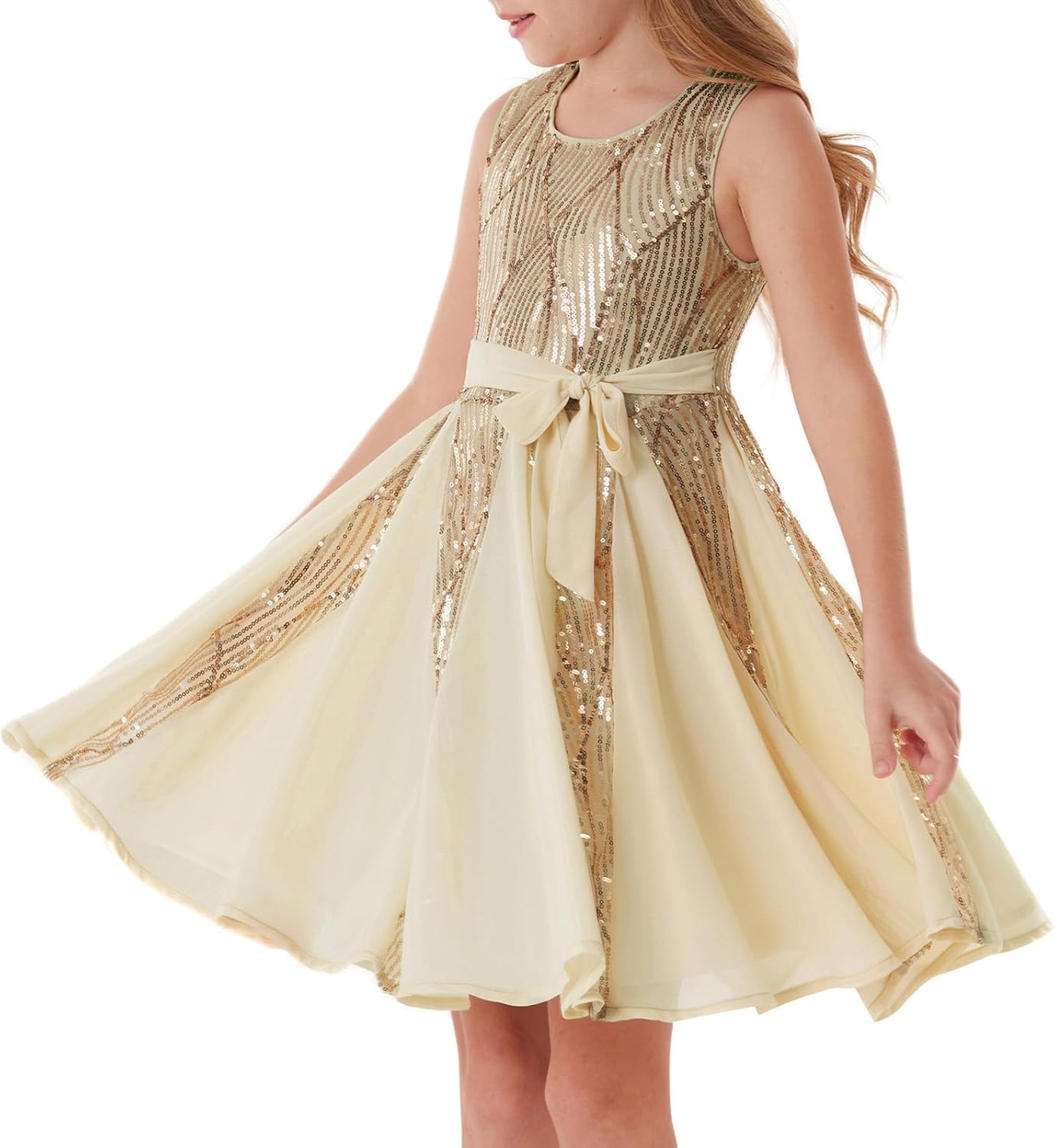 GRACE KARIN Gold Dress for Girls Sparkly Sequin Fancy Party Formal Homecoming Birthday Sleeveless