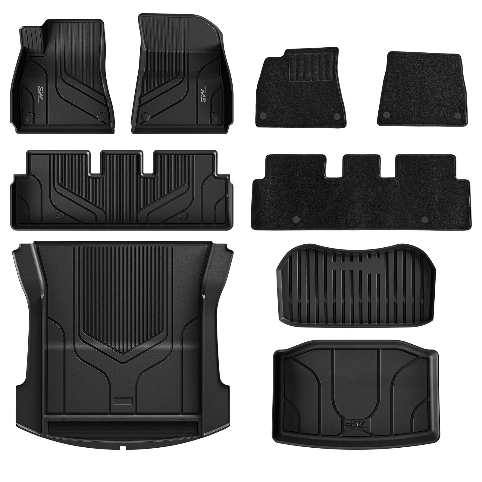 3W Tesla Model 3 Floor Mats with Front Carpet on TOP All-Weather TPE Floor Liner Compatible for Tesla Model 3 2021-2023, Full Set Black Floor Mats and Cargo Liner Mat Custom Fit for Tesla Model 3