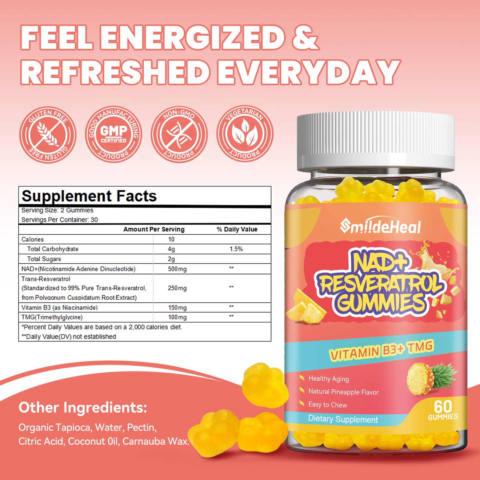 NAD+ Resveratrol Gummies, NAD+ Supplement with Vitamin B3 & TMG — Amazon image 7