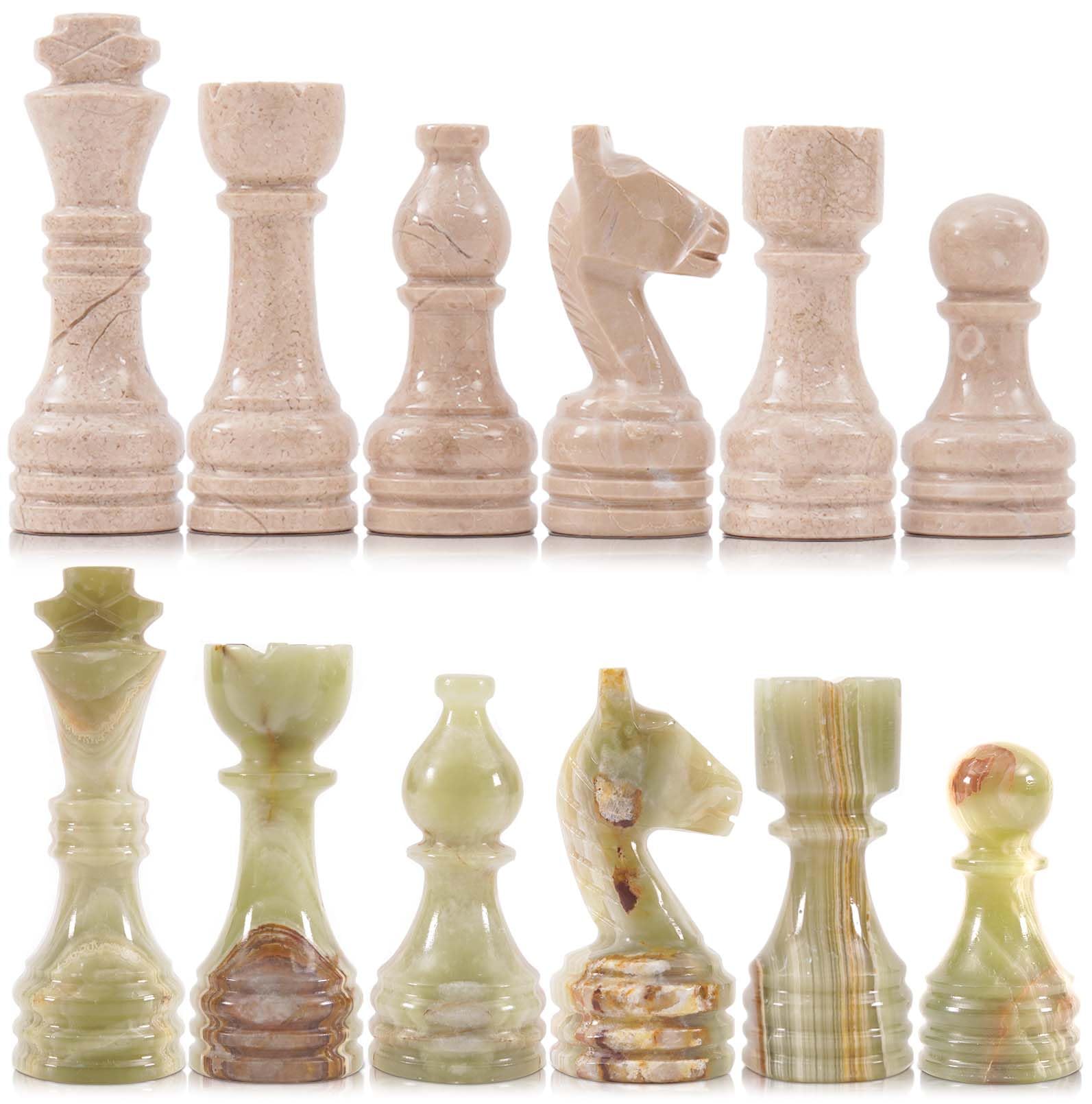 MARBLE RANGE Pezzi di scacchi in marmo Verona e verde, realizzati a mano, re da 8,9 cm, set da 32 pezzi, ideali per scacchiere e scacchi da viaggio