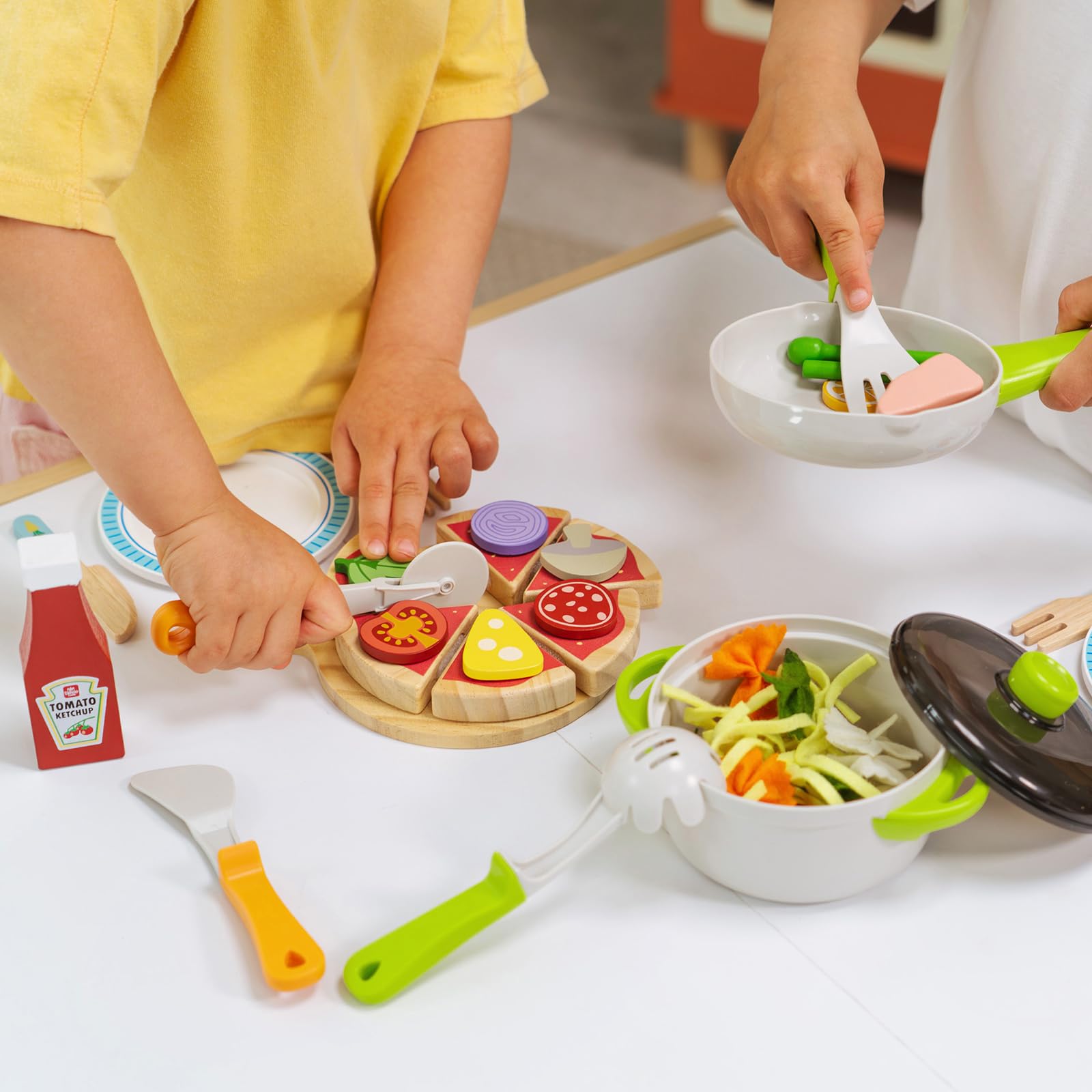 Lehoo Castle Comida Juguete Cocinita, Accesorios Cocina Juguetes, Pizza de Madera, Cocinita de Madera Infantil, Juguetes Niña 3 Años