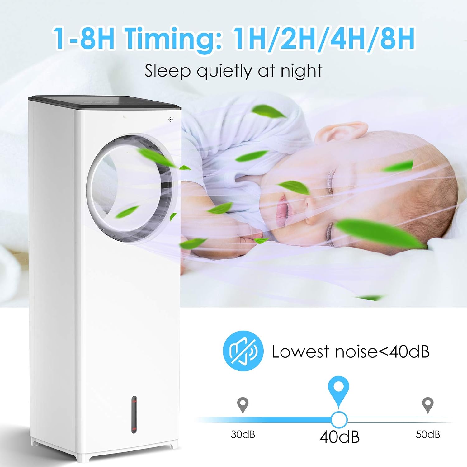 3-IN-1 Evaporative Air Cooler, Portable air conditioner with 4 Mode Settings and 3 Fan Speeds, Timer, LED Display, Remote Control, Bladeless Design for Home and Office Use