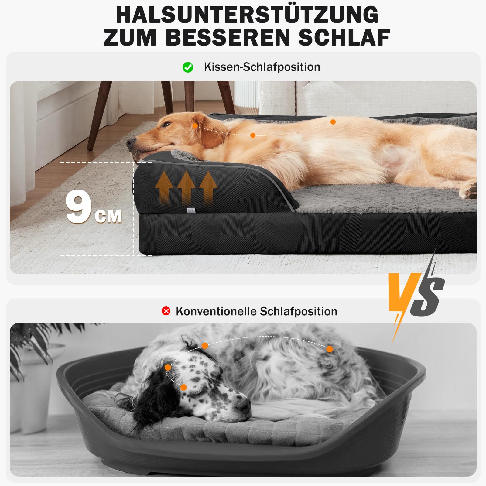 JOEJOY Letto ortopedico per cani di taglia media, divano per cani in memory foam, letto per cani ortopedico rimovibile e lavabile, 89x64x17 cm, cuccia per cani a forma di uovo antiscivolo, nero