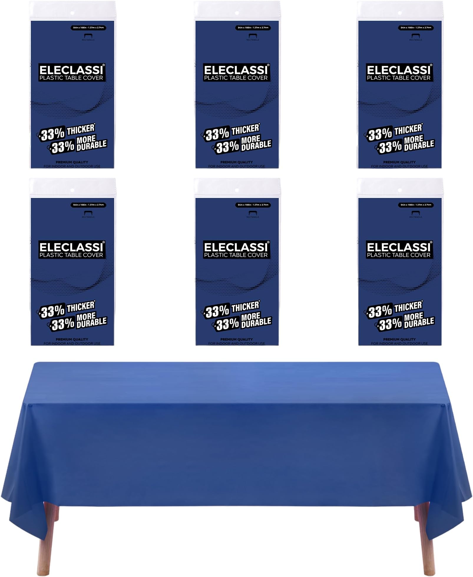 Eleclassi Navy Blue 6 Pack Premium Disposable Plastic Tablecloth 54 x 108 in - Plastic Table Cloth Disposable Tablecloth for Rectangle Table Up to 8 Feet