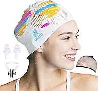 OMID Extra Large Silicone Swim Cap for Long Thick Hair, Curls Braids Dreads Ponytails - Comfortable Pool Beach Cap for Women