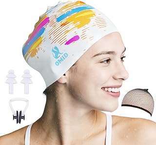 OMID Extra Large Silicone Swim Cap for Long Thick Hair, Curls Braids Dreads Ponytails - Comfortable Pool Beach Cap for Women