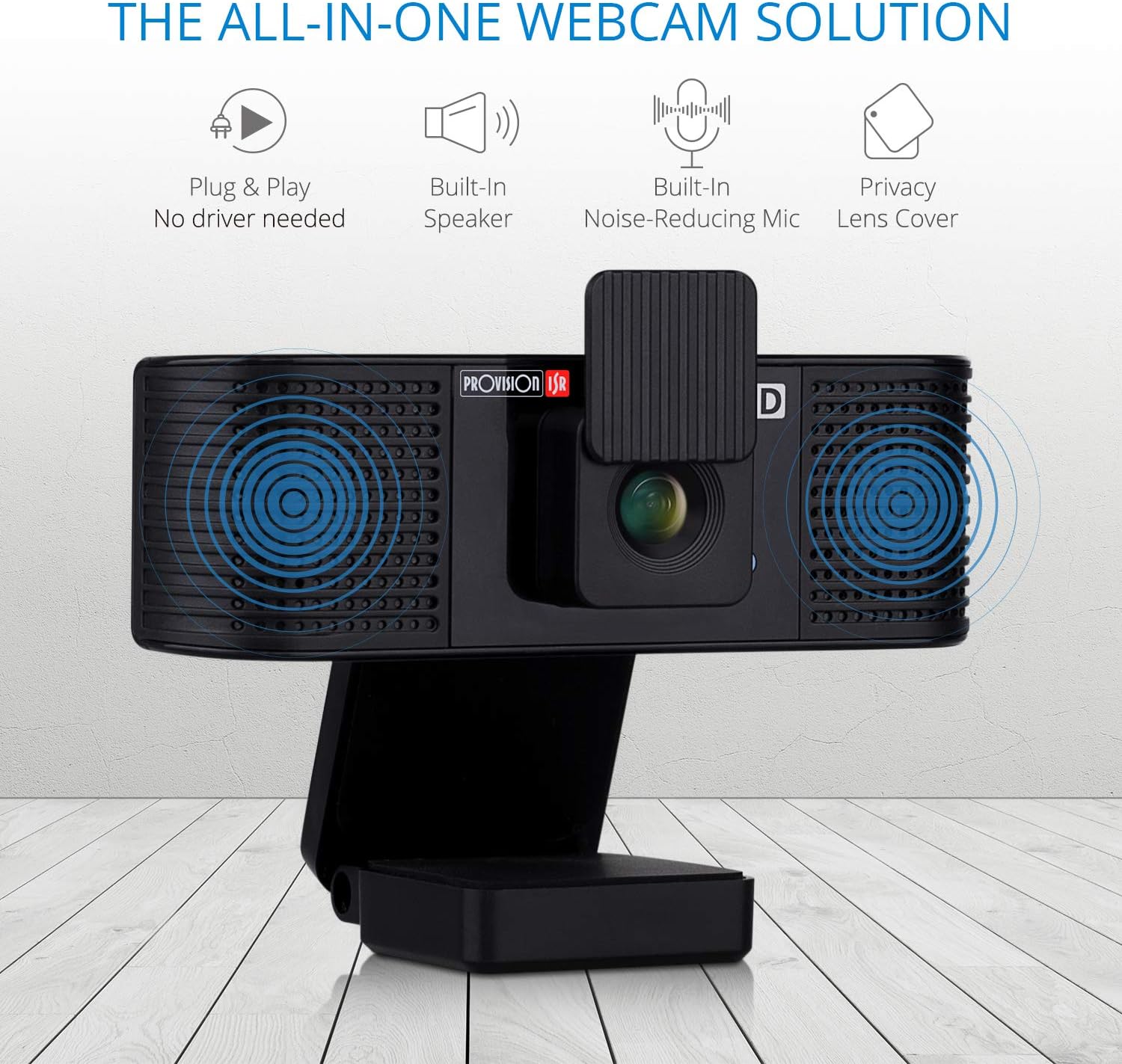 PROVISION ISR External Webcam with Microphone for Desktop, USB Camera for PC, Computer Speakers with Microphone, HD Video Camera for Computer Monitor & Laptop with Cover for Windows, Mac OS & Android