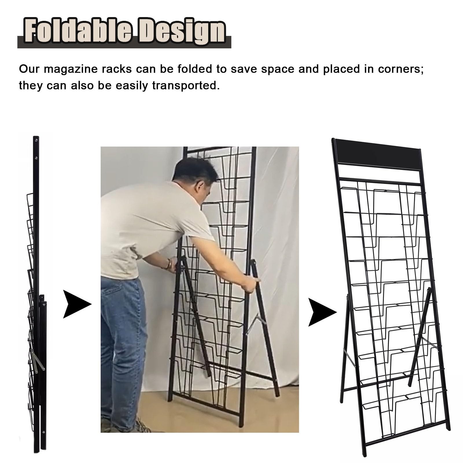 Espositore da Terra 10 Tasche Supporto per La Brochure di Caricatore Pieghevole, Porta del Supporto per Opuscoli In Metallo Portatile per Showroom, Organizzatore di Brochure Multiuso