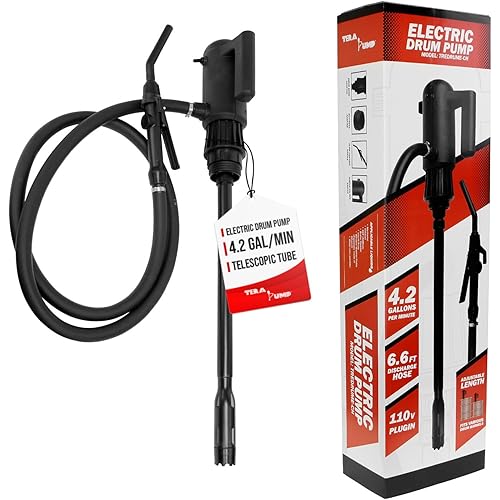 TERA PUMP Telescopic Chemical Plug-in Electric Barrel Pump (4.2-GAL/MIN) for Methanol, Ethanol, DEF(AdBlue), Window Washer Fluids, Fits 15-55 Gal Drum Barrels