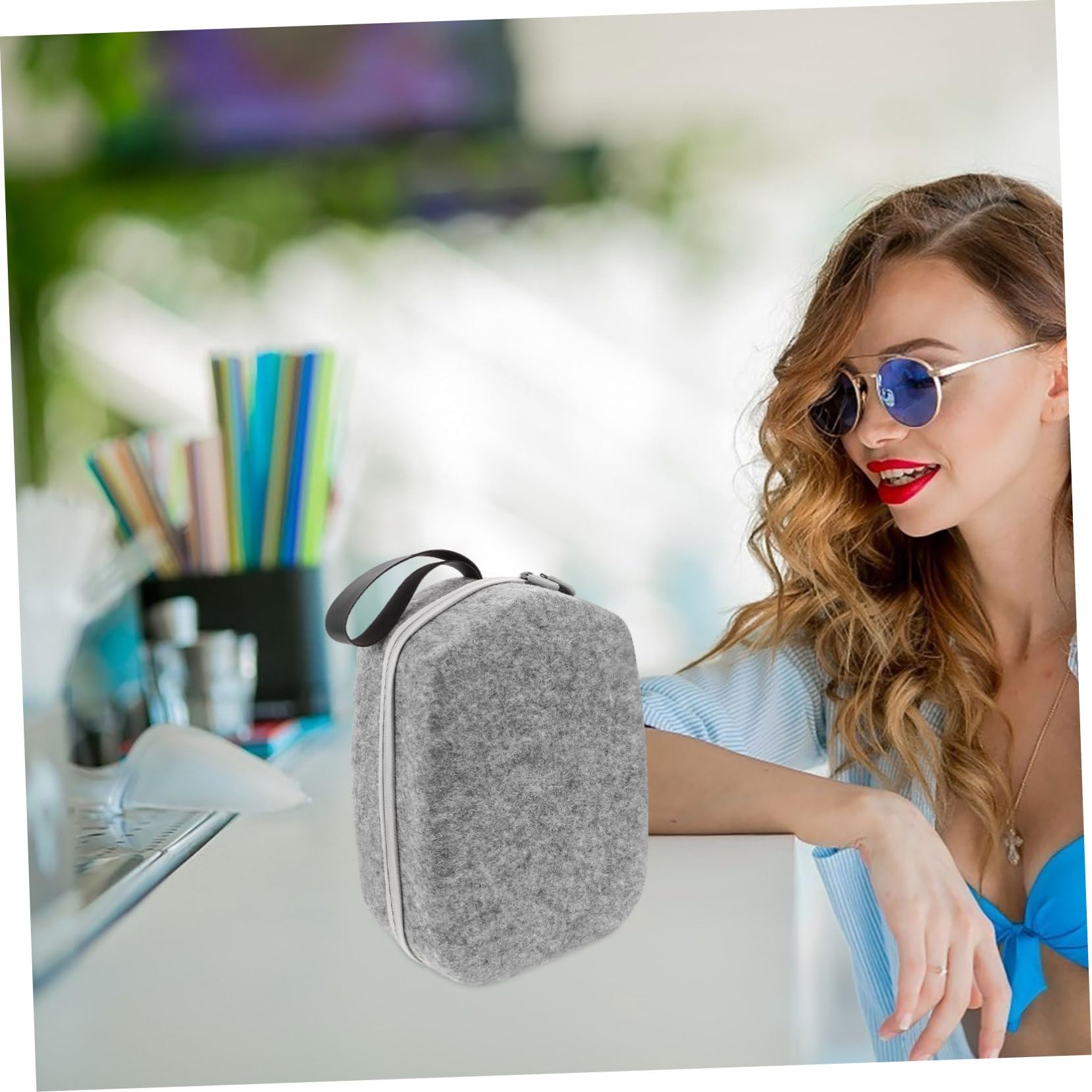 Estuche para Gafas de Virtual VR con Asa para Viajes, Caja Protectora de Fieltro Resistente a Golpes, Tamaño Compacto, Color Gris Jaspeado, Compatible con Oculus