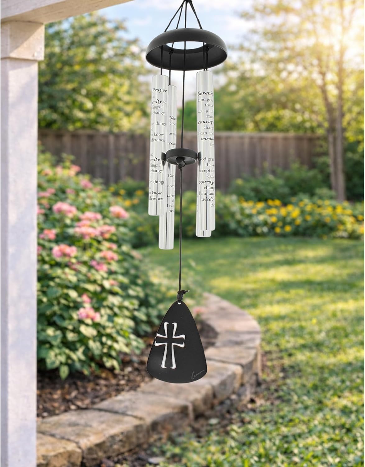 Carson 21" Serenity Prayer Sonnet Windchime - Decorative Indoor/Outdoor Garden Chime (Cross Sail)