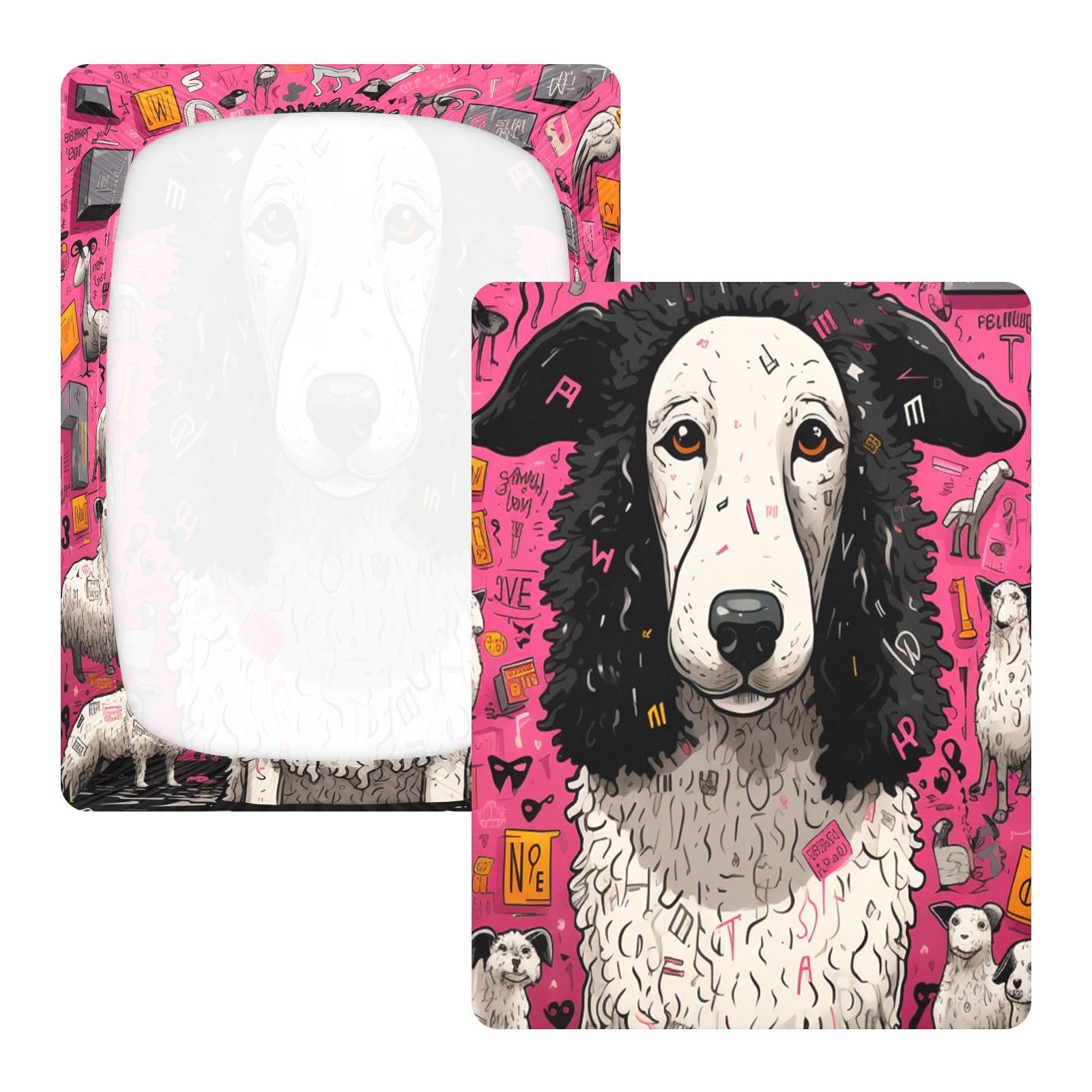 Blanco Ovejas Perros Rosa Sábana de Cuna para Niños Pequeños,Sábanas de Algodón Suave para Bebés Aptas para Colchón Corralito
