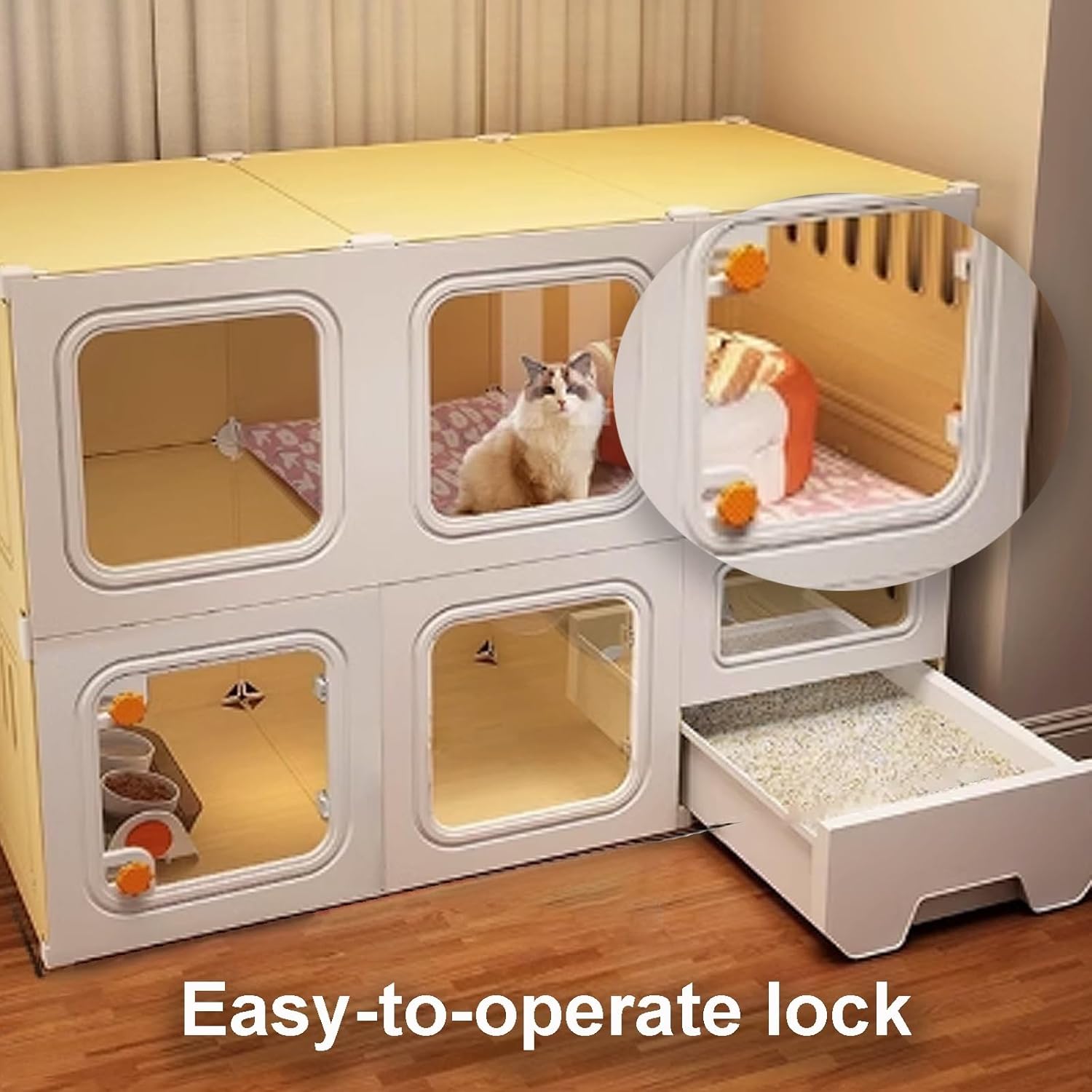 Cat Cage, Cat House, Catio Indoor Cat Enclosure, Enclosed Cat Playpen with Escape-Proof Lock and Enclosed Litter Box for Small Animals(106x46.5x71cm)