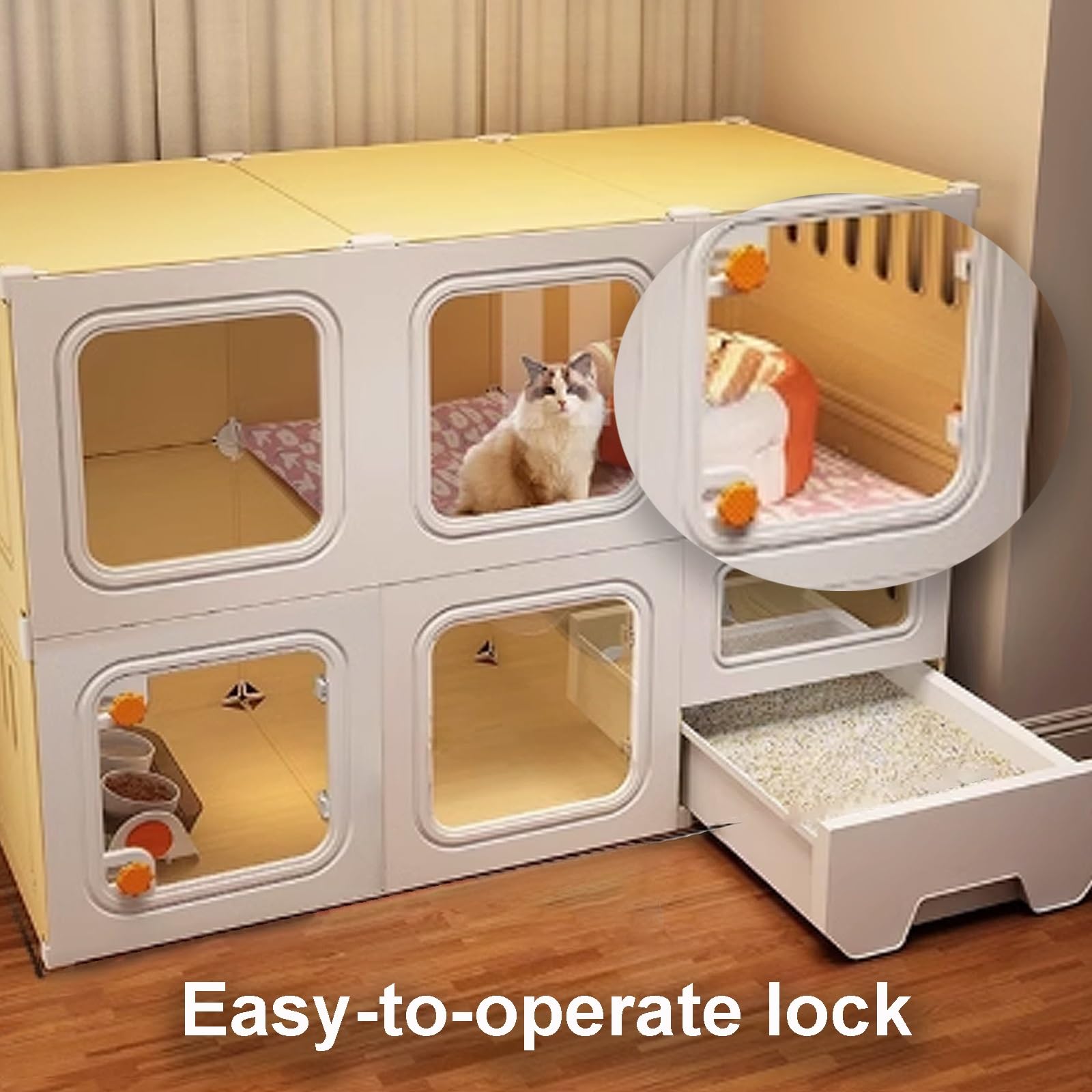 Cage Chat, Maison Chat Interieur, Caisse de Transport for Chat, Cabane Chat avec Serrure Anti-évasion et Bac à Litière Fermé for Petits Animaux(106x46.5x106cm)