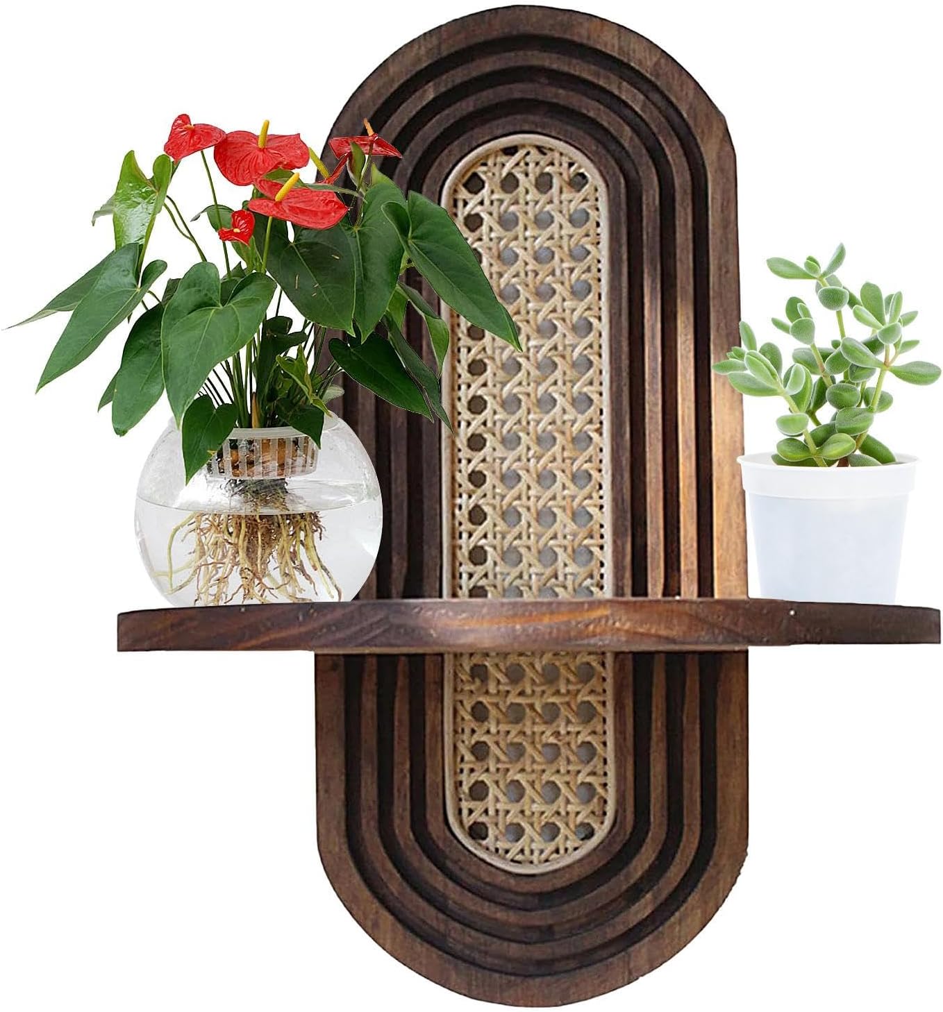 Wall Shelf Rattan, Bohemian Corner Shelf, Decorative Rack for Potted Plants Flower Pots Collectibles, Garden Organizer Stand
