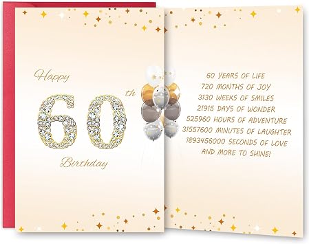 60th Birthday Card Gift for Women Men, Happy 60th Birthday Diamond Card Decorations, Funny 60 Years Old Birthday Gift for Husband Wife Mom Dad Sister Friends