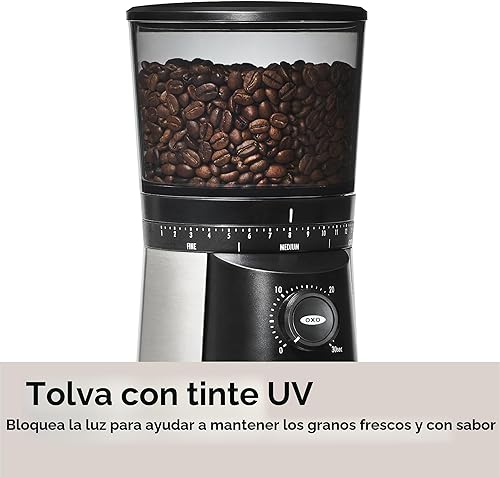 Vista 5 de OXO Brew - Molinillo de café cónico con rebabas de acero inoxidable, plateado, rebabas de acero inoxidable, molienda inteligente automática de un