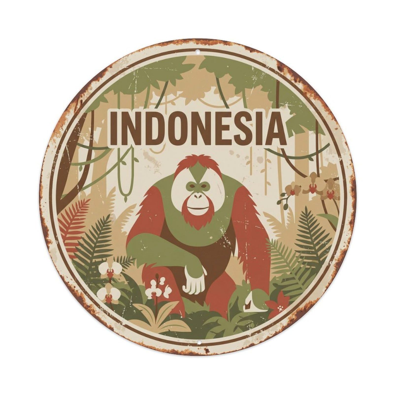 Vintage Indonesia Orangutan Rainforest Vines Metal Tin Sign