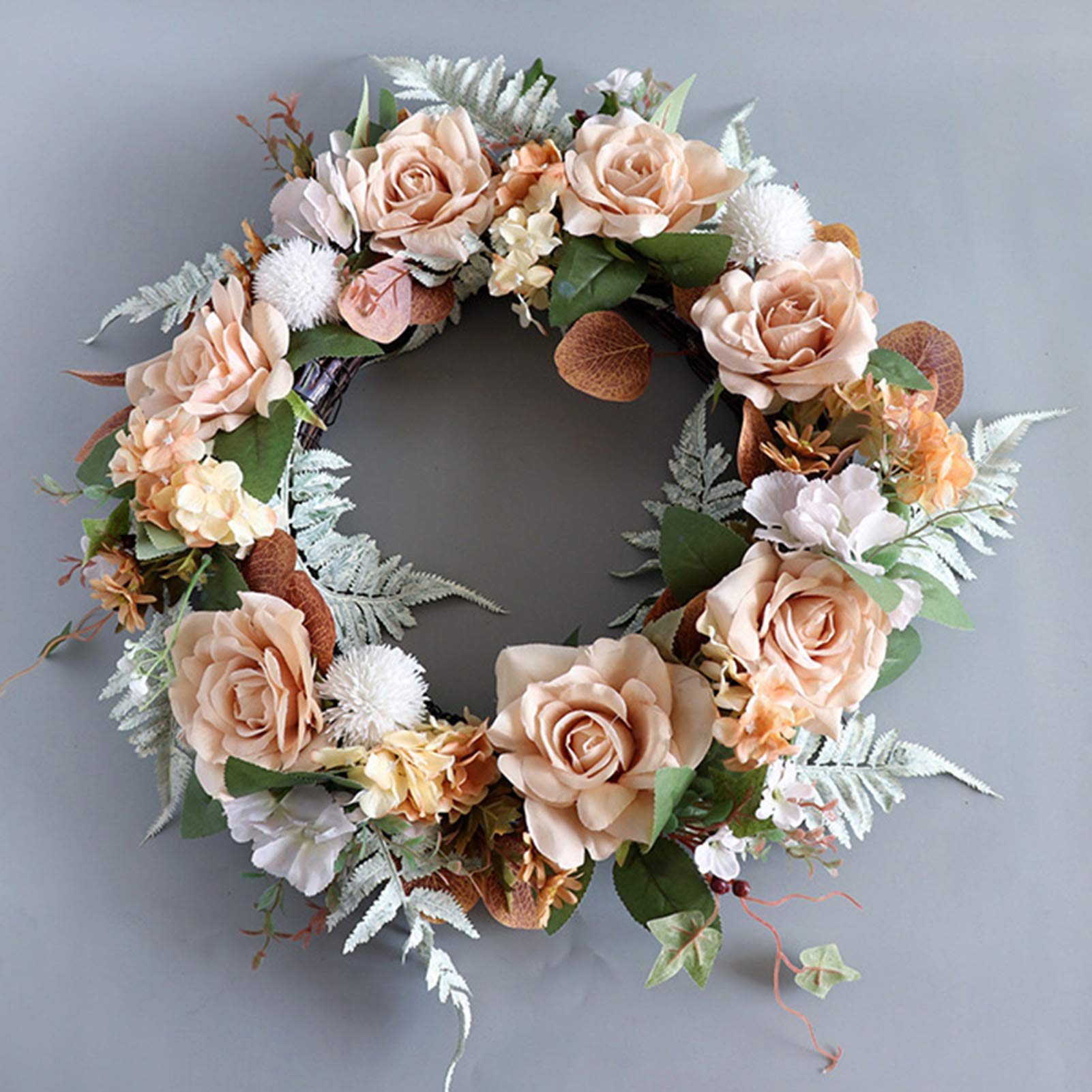 LIU- Retro Cremefarbe Rose Hortensie Kranz Handgemachte Frühling Sommer Vordere Tür Kranz Für Home Bauernhaus Hochzeitsort Dekor Fotografie Requisiten