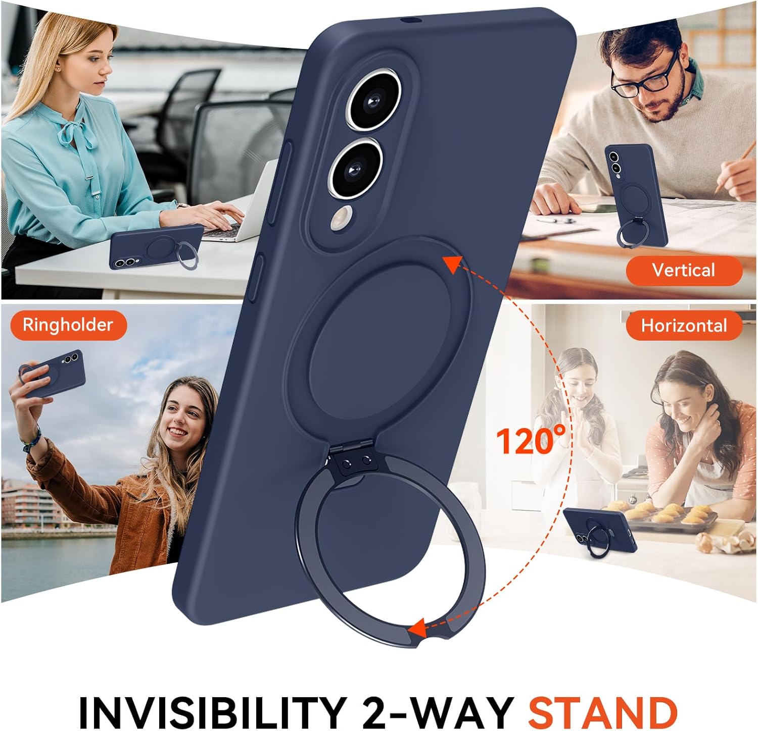 for Galaxy S25 Edge Case with Stand, Slim Liquid Silicone Phone Cases Compatible with MagSafe, Full Camera Protection Magnetic Kickstand Case Cover for Samsung S25 Edge, Dark Blue - Image 4