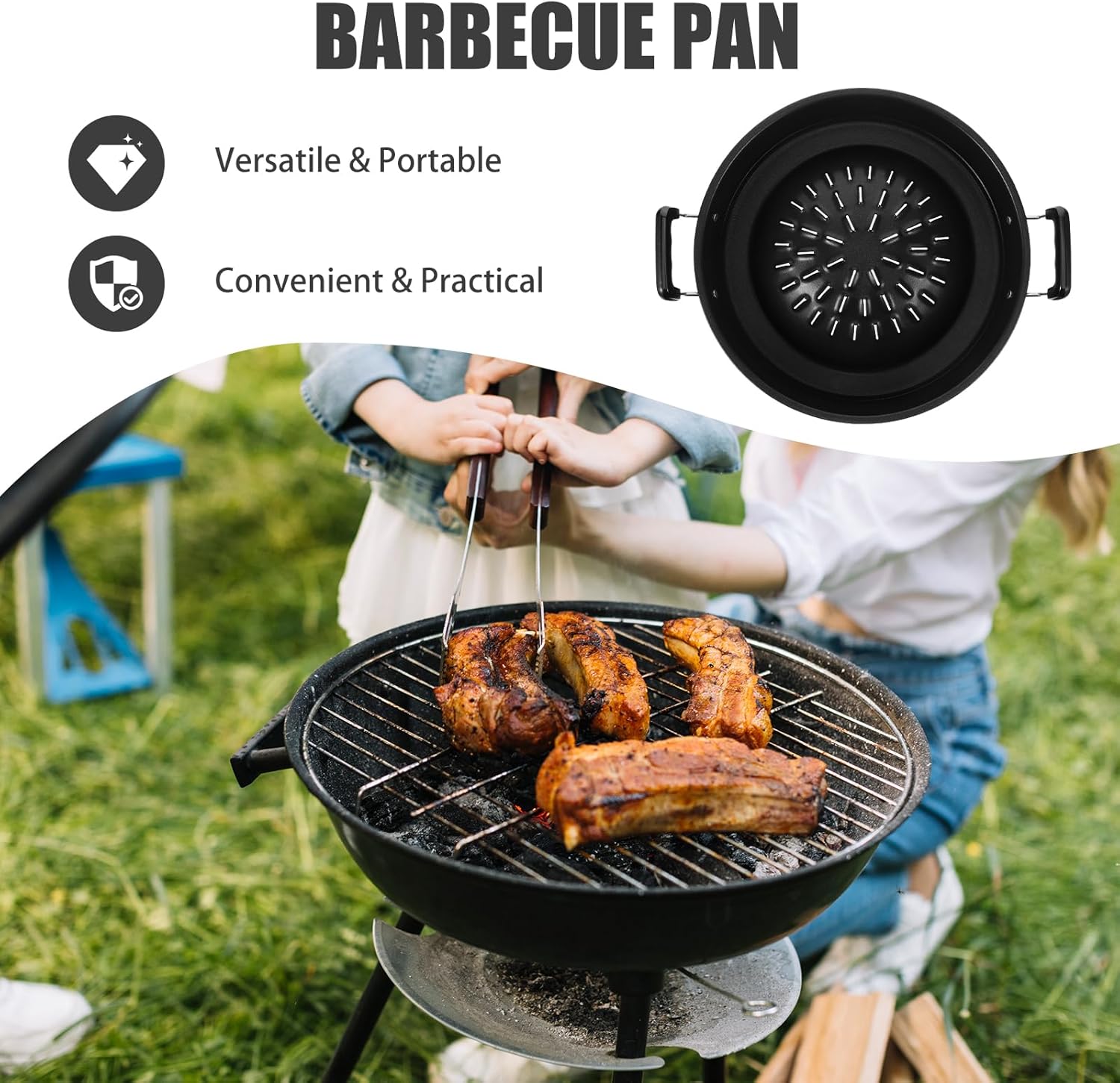 Ciieeo Portable Barbecue Pan Stainless Steel Grill Tray for Camping Outdoor Cooking Even Heat Distribution Easy to Clean 14.17X11.81X3.34In