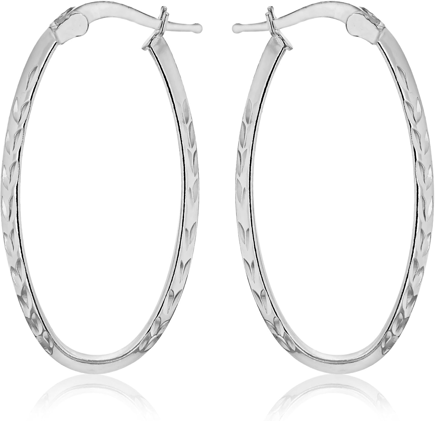 Tuscany Silver Women's Sterling Silver Patterned Oval Hoop Earrings