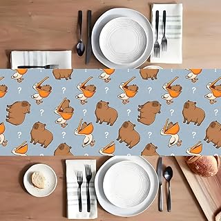 JCJT Cute Animal Table Runner 72x14 Inch Cartoon Capybara Table Runner Funny Blue Table Decor for Kids Room Kitchen Dining Table Home Decoration (Blue Cartoon Animals, 72 x 14 Inch (4-6 Seats))