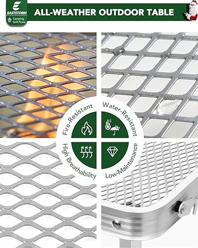 Miniatura 7 de Mesa plegable pequeña de 2 pies con asa de transporte, altura ajustable de 10.6" o 22", malla de metal plateado, portátil y compacta