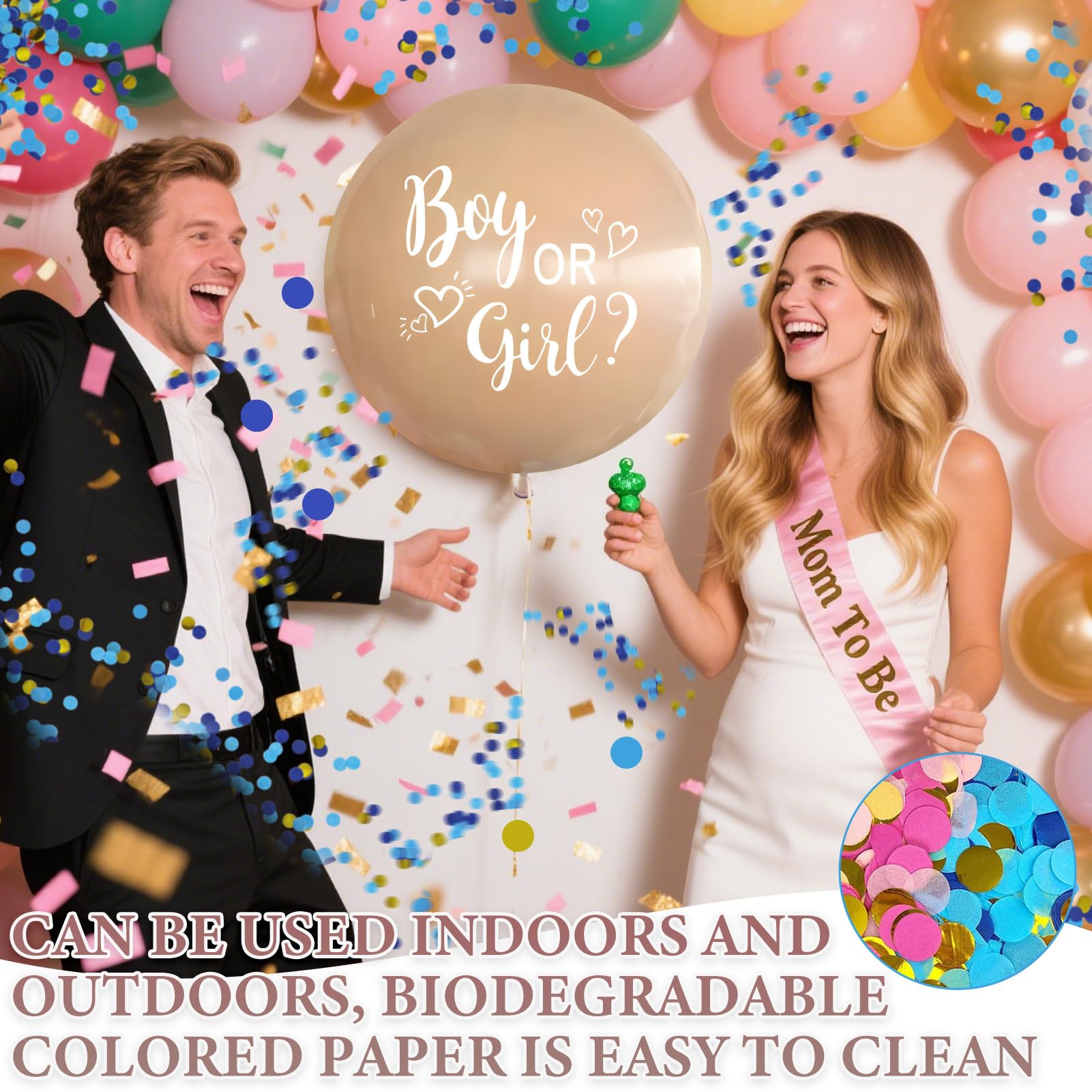 Ballon Géant Révélation Du Sexe 90 Cm – Avec Confettis Rose Et Bleu – Baby Shower, Annonce Garçon Ou Fille – Latex - 2