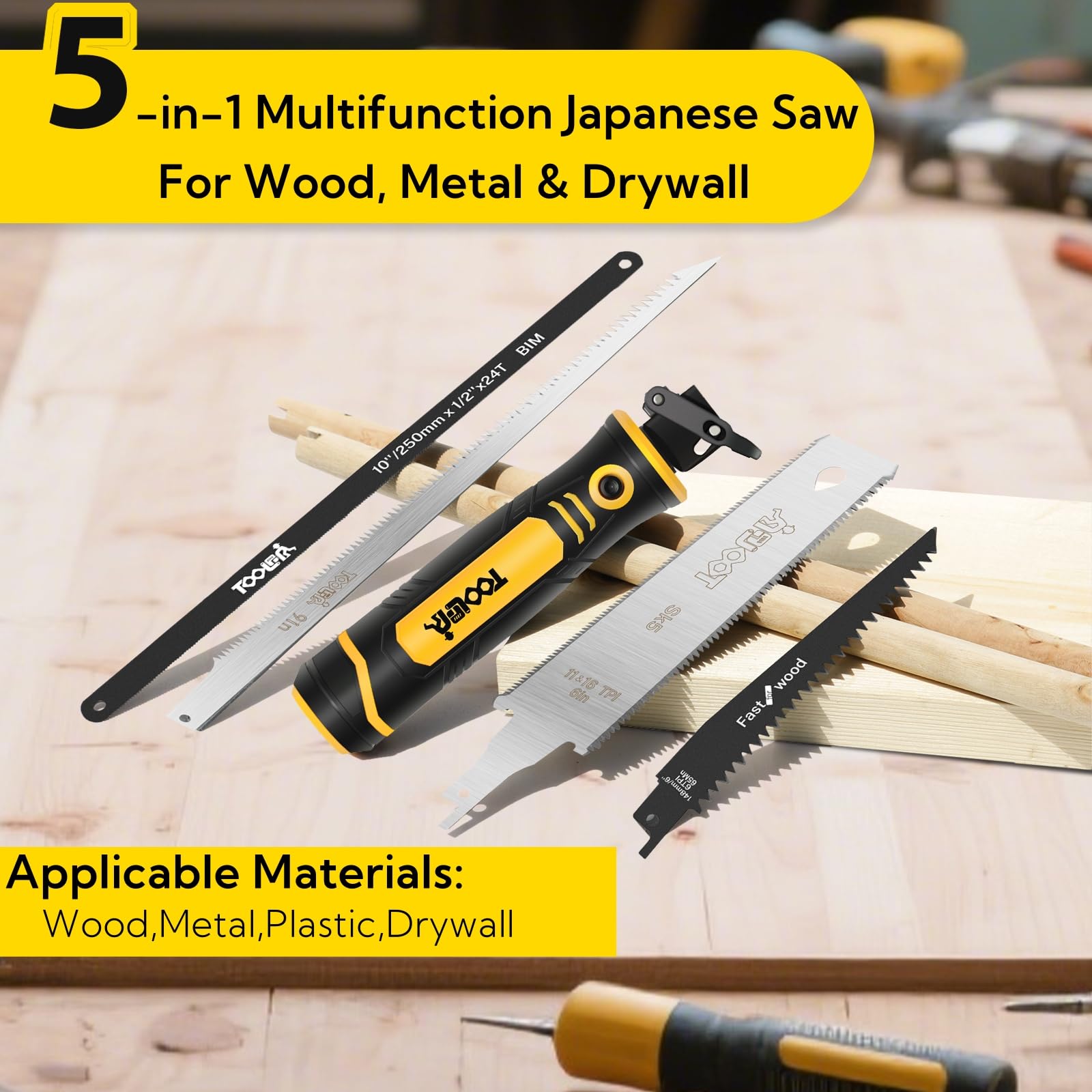 Magicbox 5 in 1 Japanese Pull Saw with 4 Blades (150mm/250mm), Double Edge Multi-Purpose Pro Hand Saw for Drywall Wood - Image 2