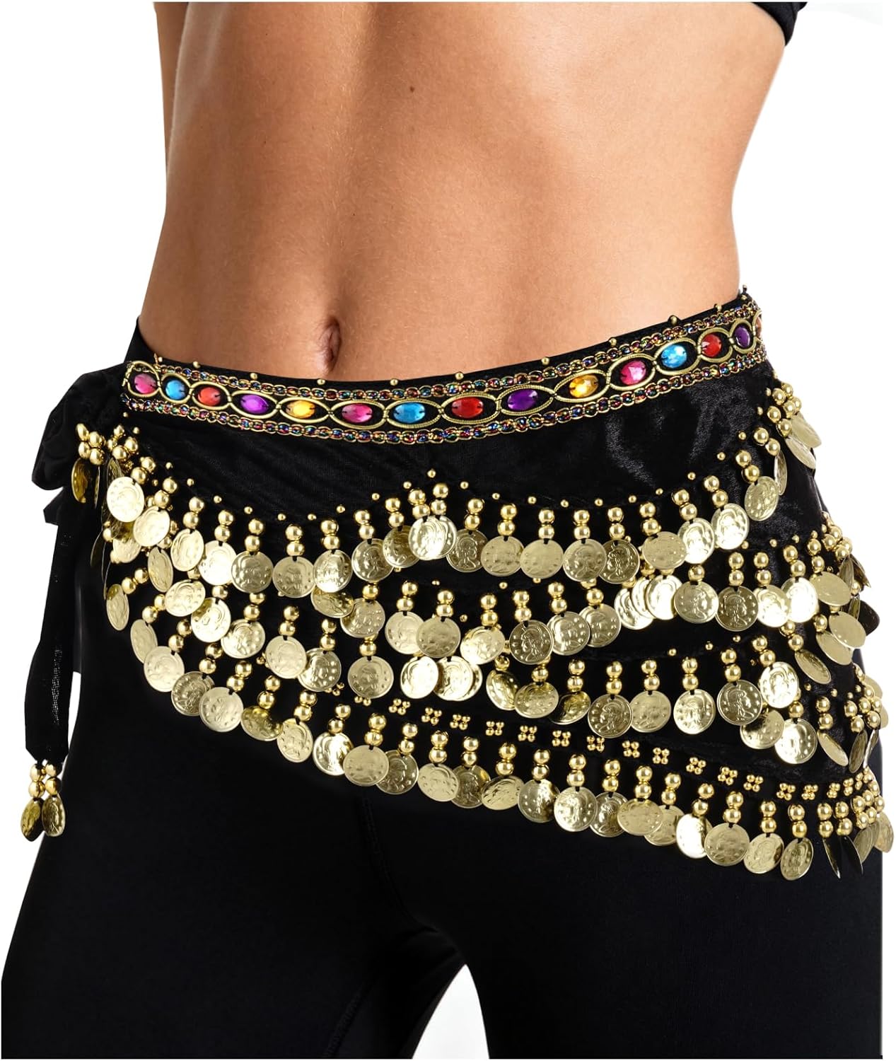 Women's Belly Dance Hip Scarf with Gold Coins Triangular Belly Dancing Wrap Belt for Performance Dance Festival - Image 2
